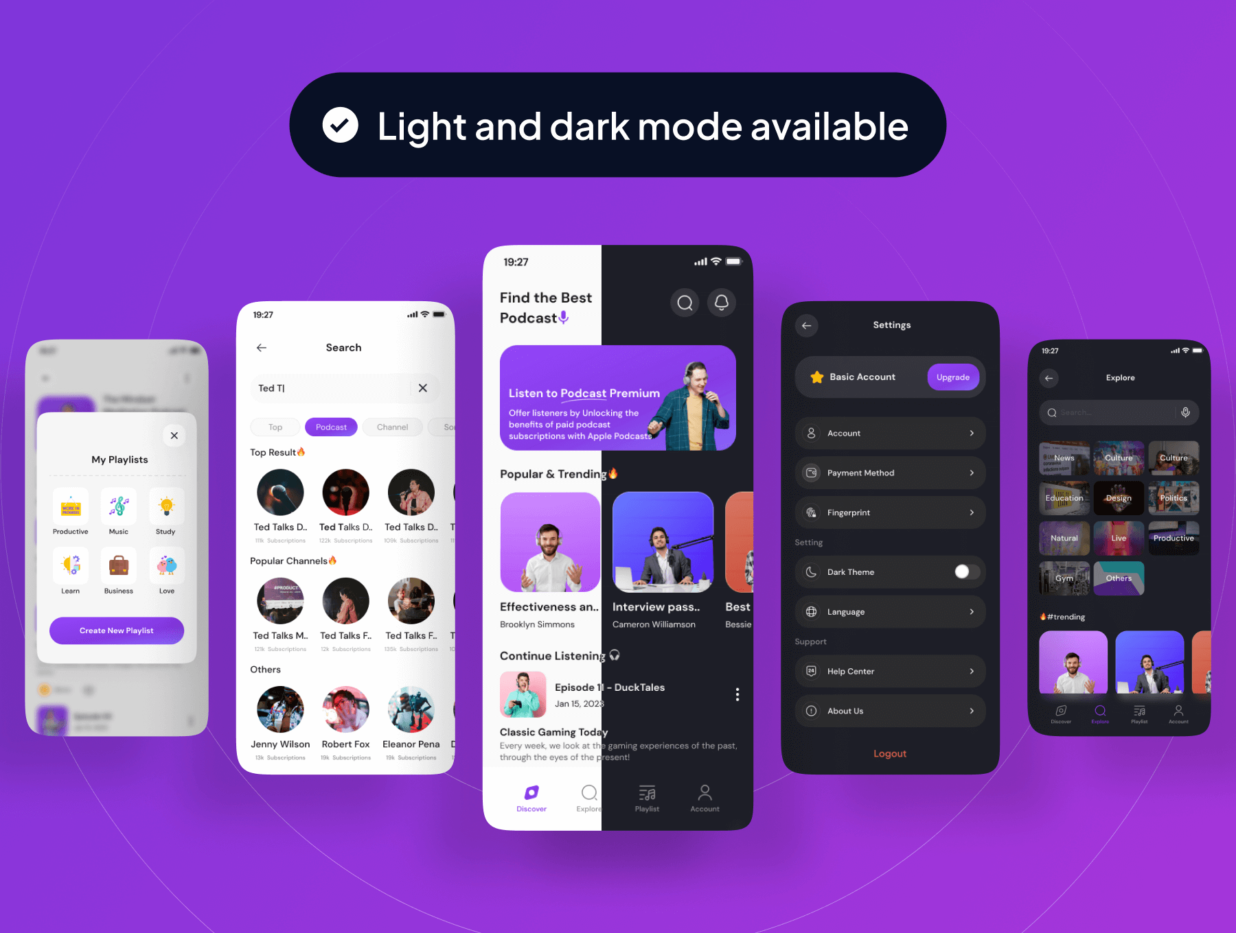 35个播客音频主题移动APP UI界面素材包