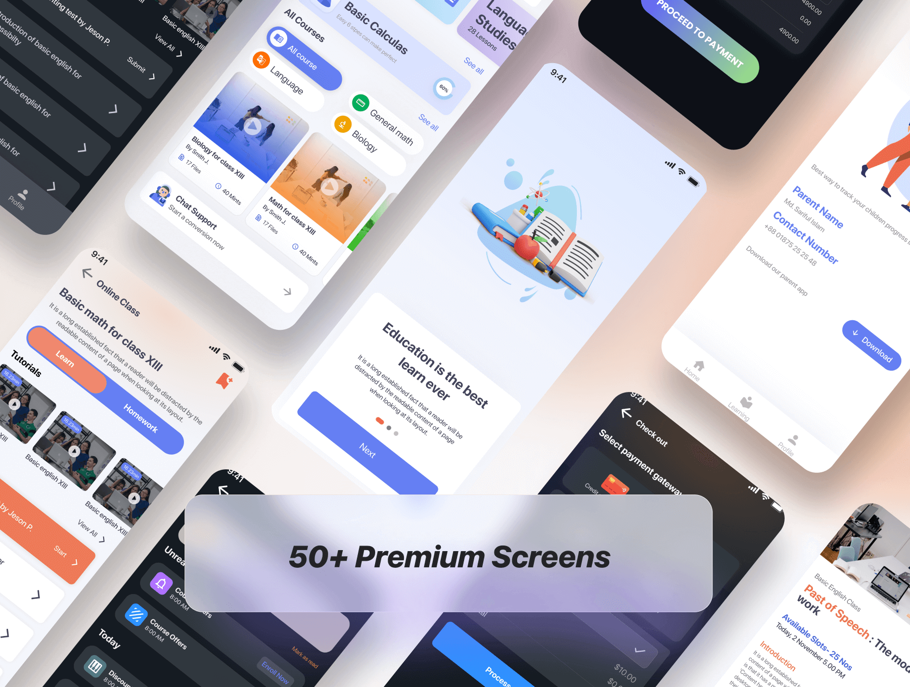 50个紫色清新在线学习教育培训相关APP UI界面素材包