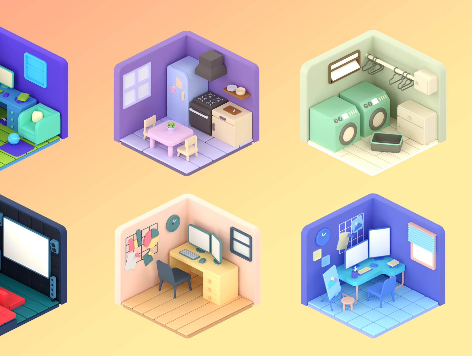 10个装扮漂亮的2.5D房间素材模型包