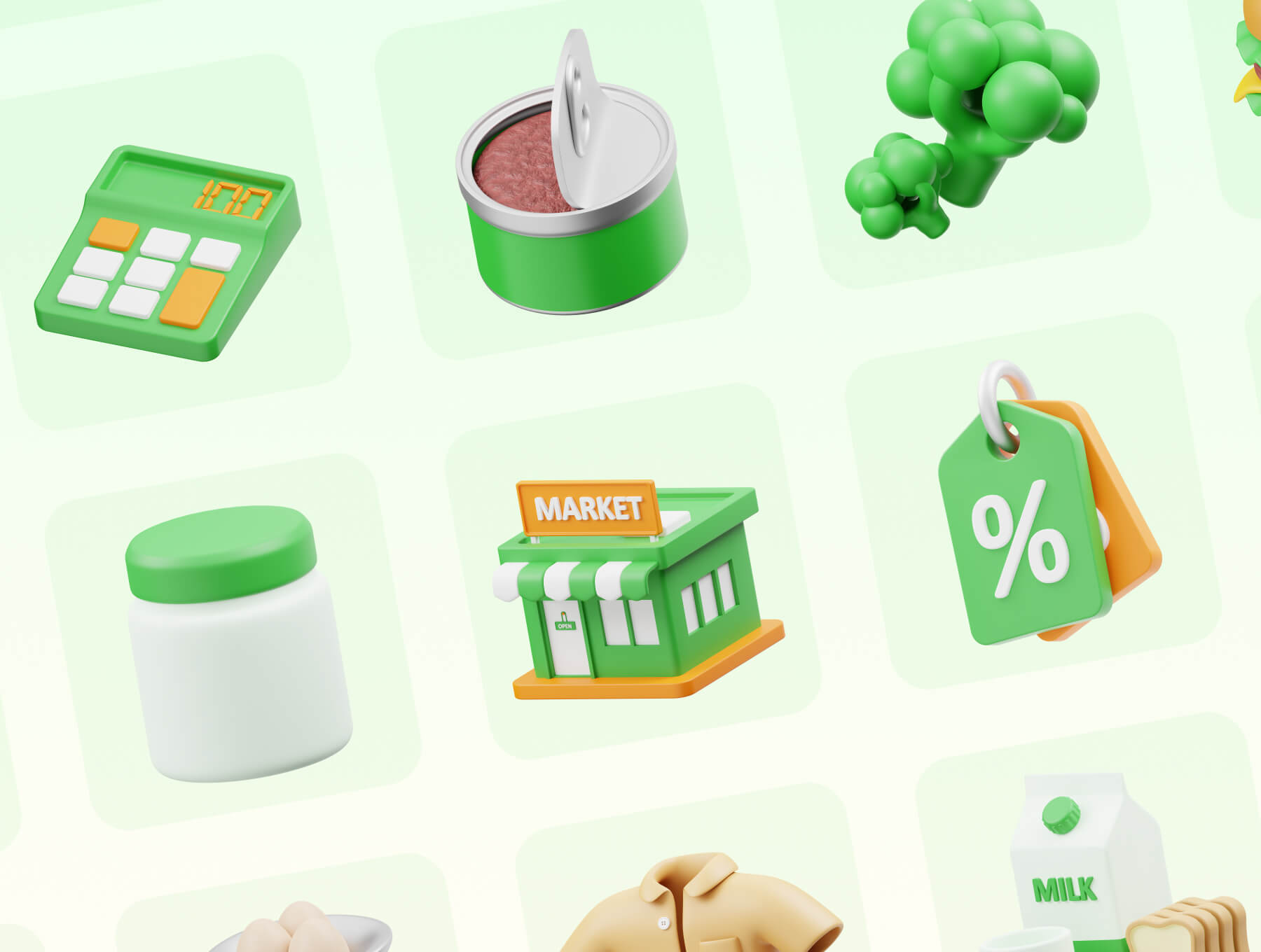 16个绿色超市生活用品主题图标素材包