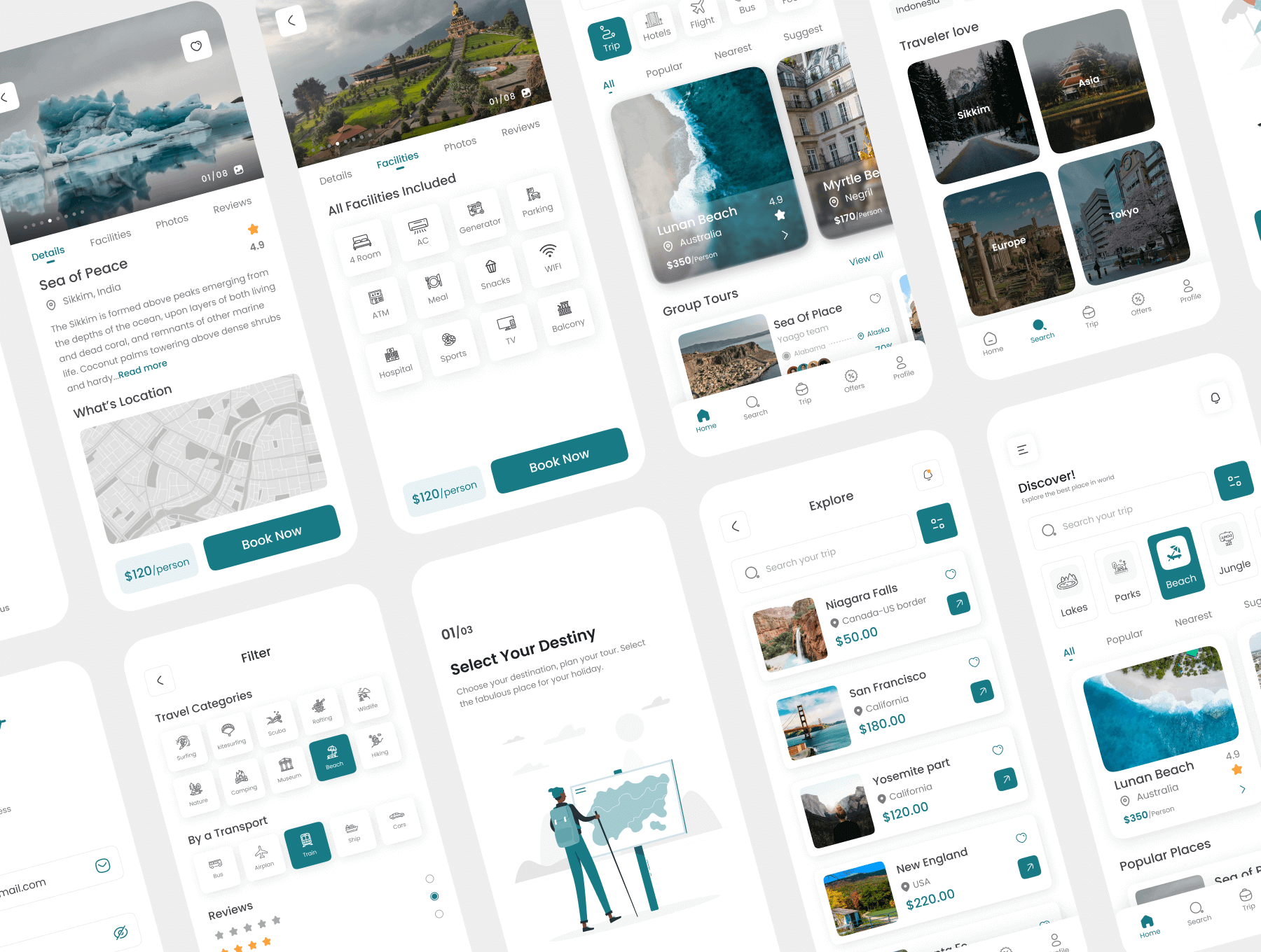 40个绿色旅游主题APP UI界面素材工具包