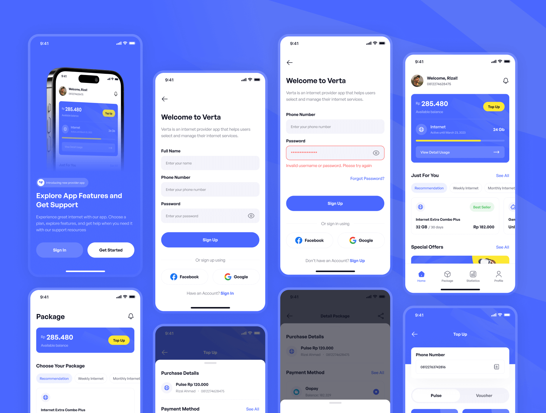 40个互联网服务主题蓝色APP UI界面素材包