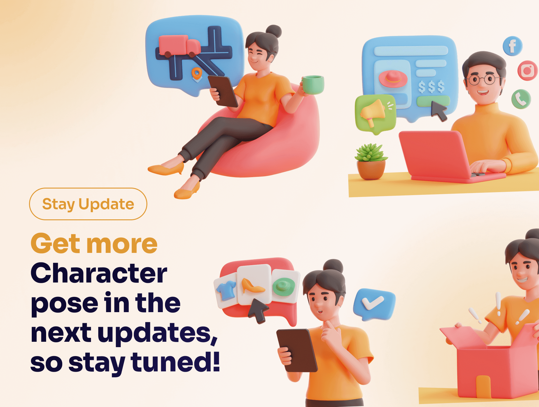 10个电子商务人物和元素3D模型素材包