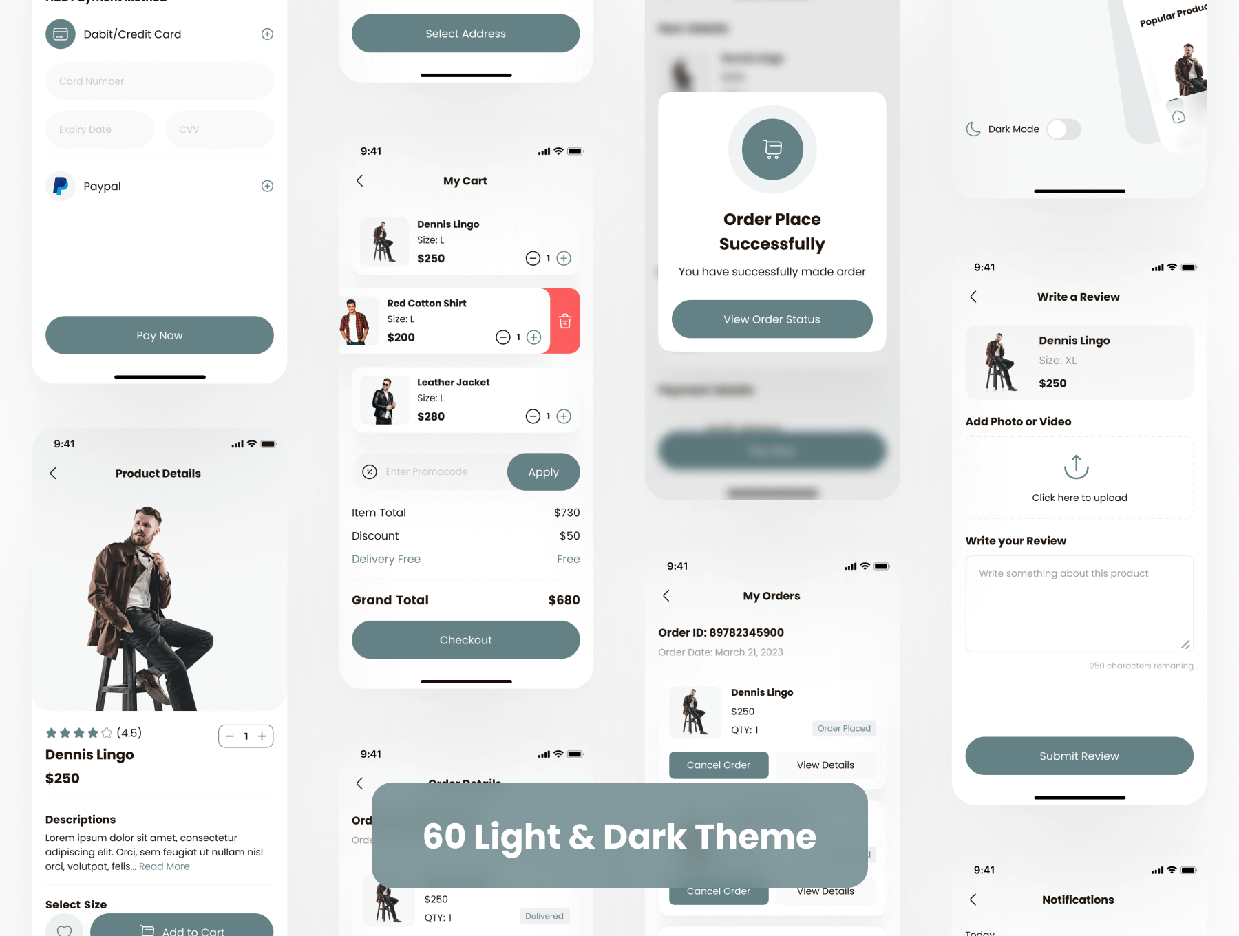 60个高级墨绿色调购物主题APP UI界面素材工具包