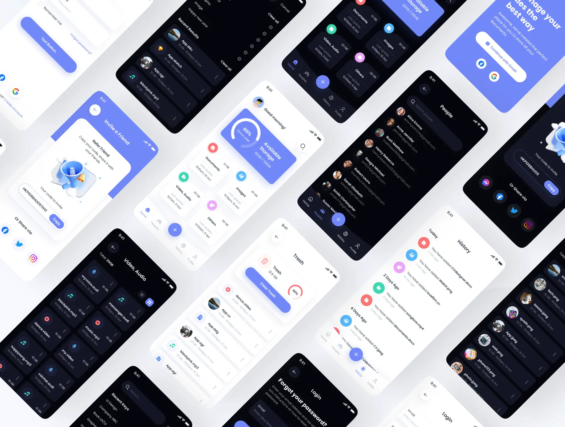 30多个紫色文件管理内容管理主题APP UI界面素材包