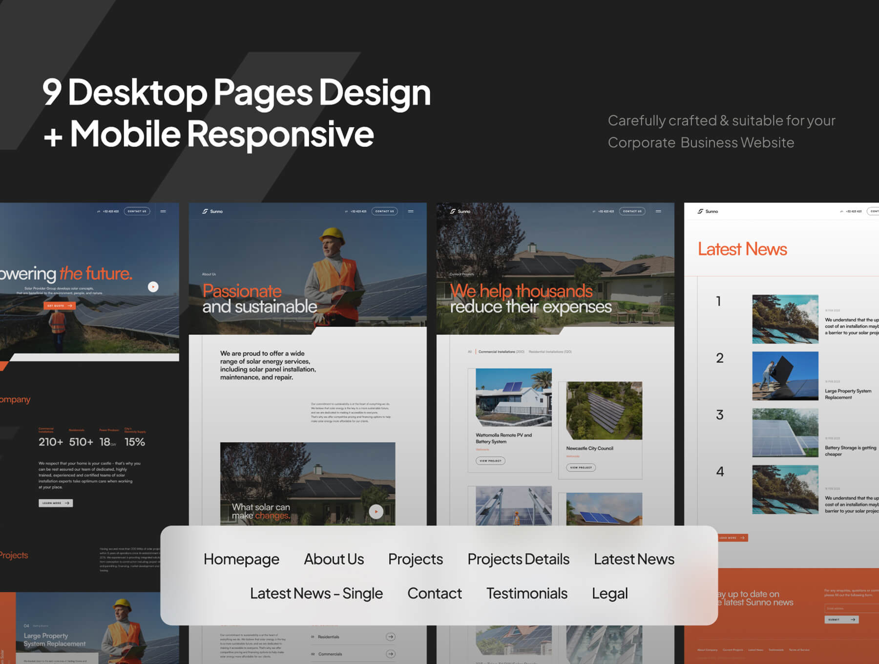 9个太阳能电池主题企业网站和移动界面UI素材包