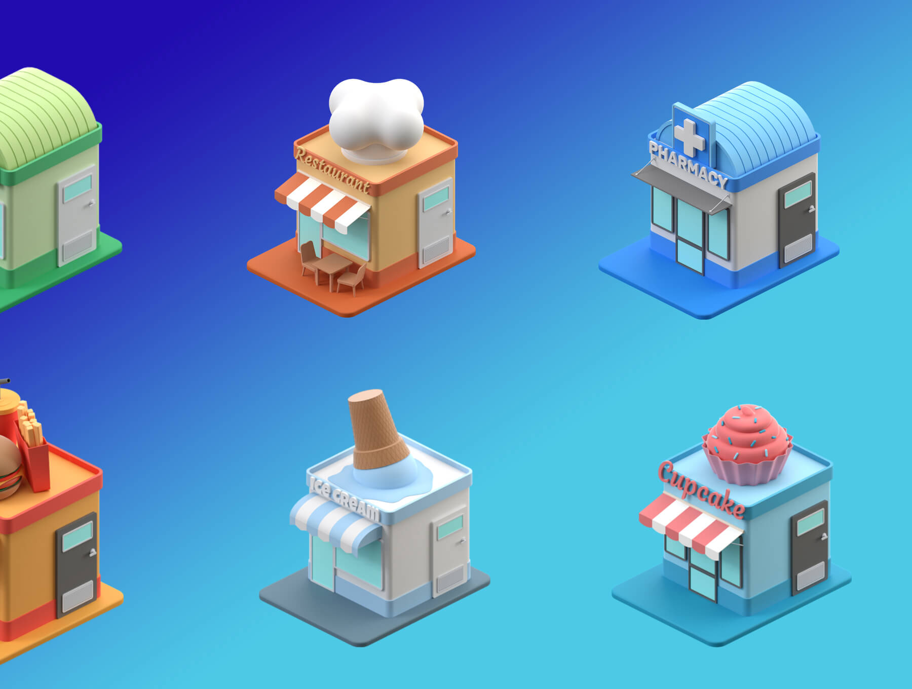 10个不同风格样式的3D卡通房子模型素材包