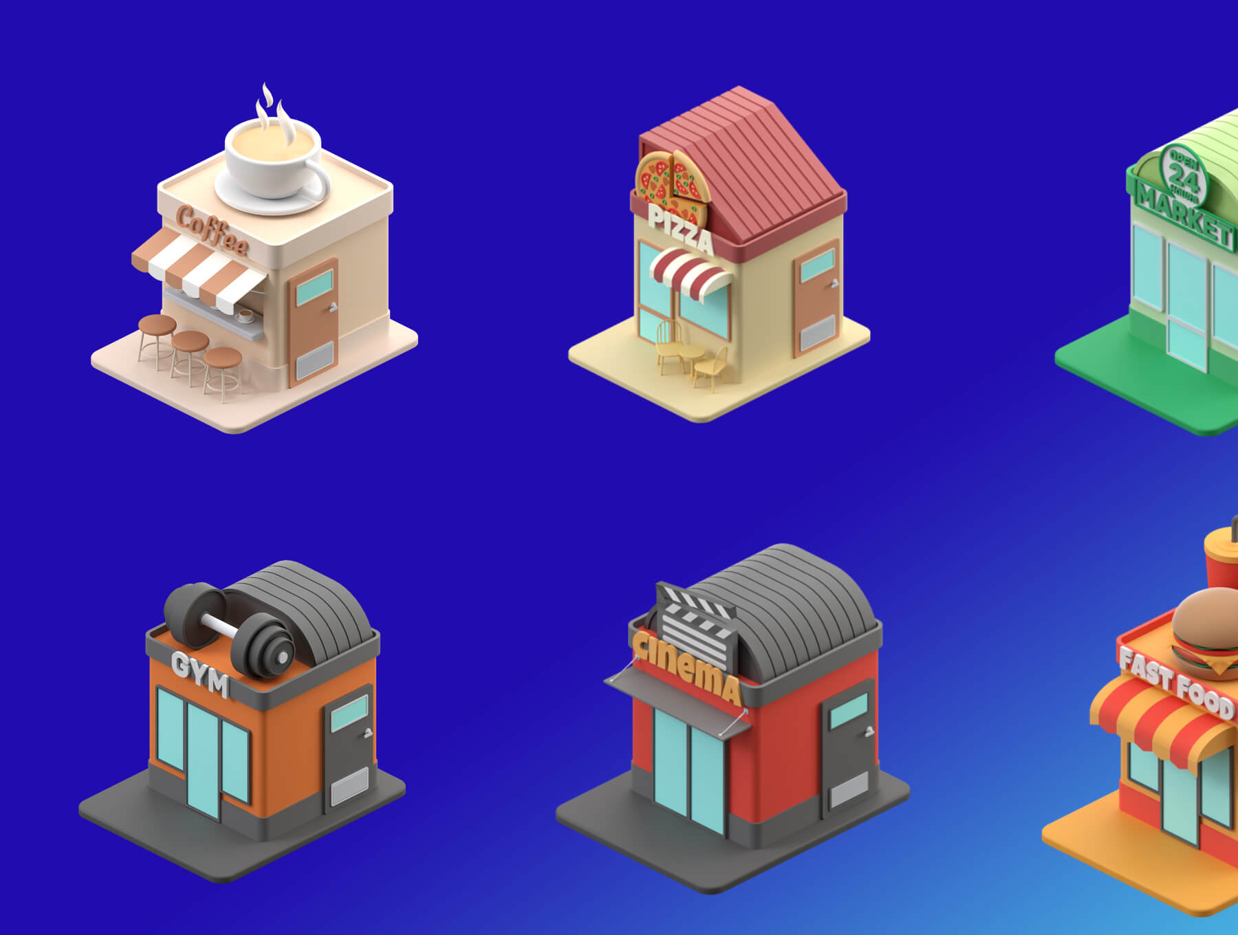 10个不同风格样式的3D卡通房子模型素材包