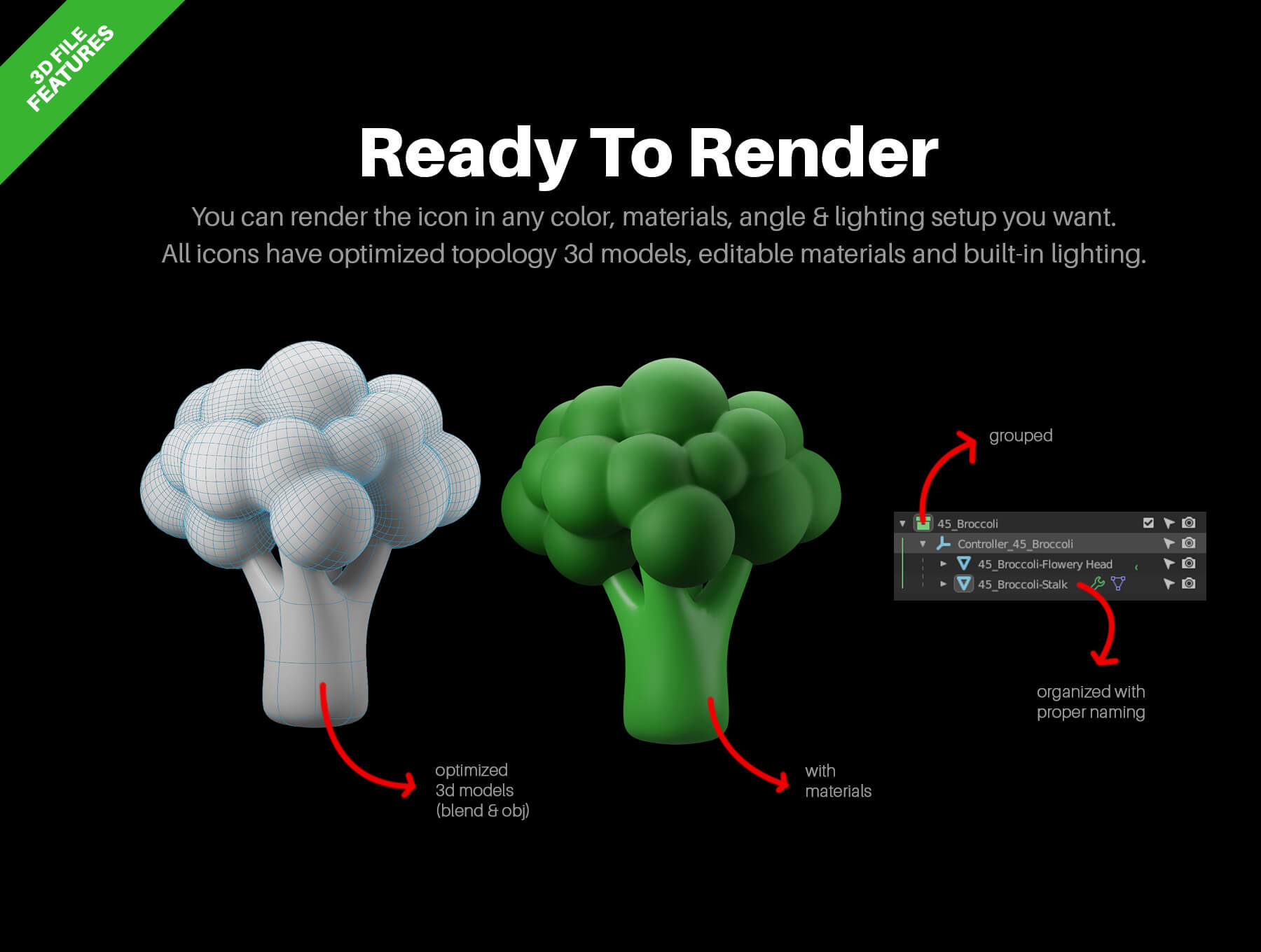 20个健身减脂减肥食品主题3D图标模型素材包