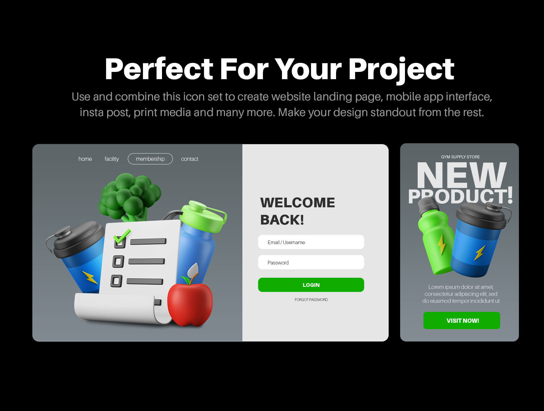 20个健身减脂减肥食品主题3D图标模型素材包