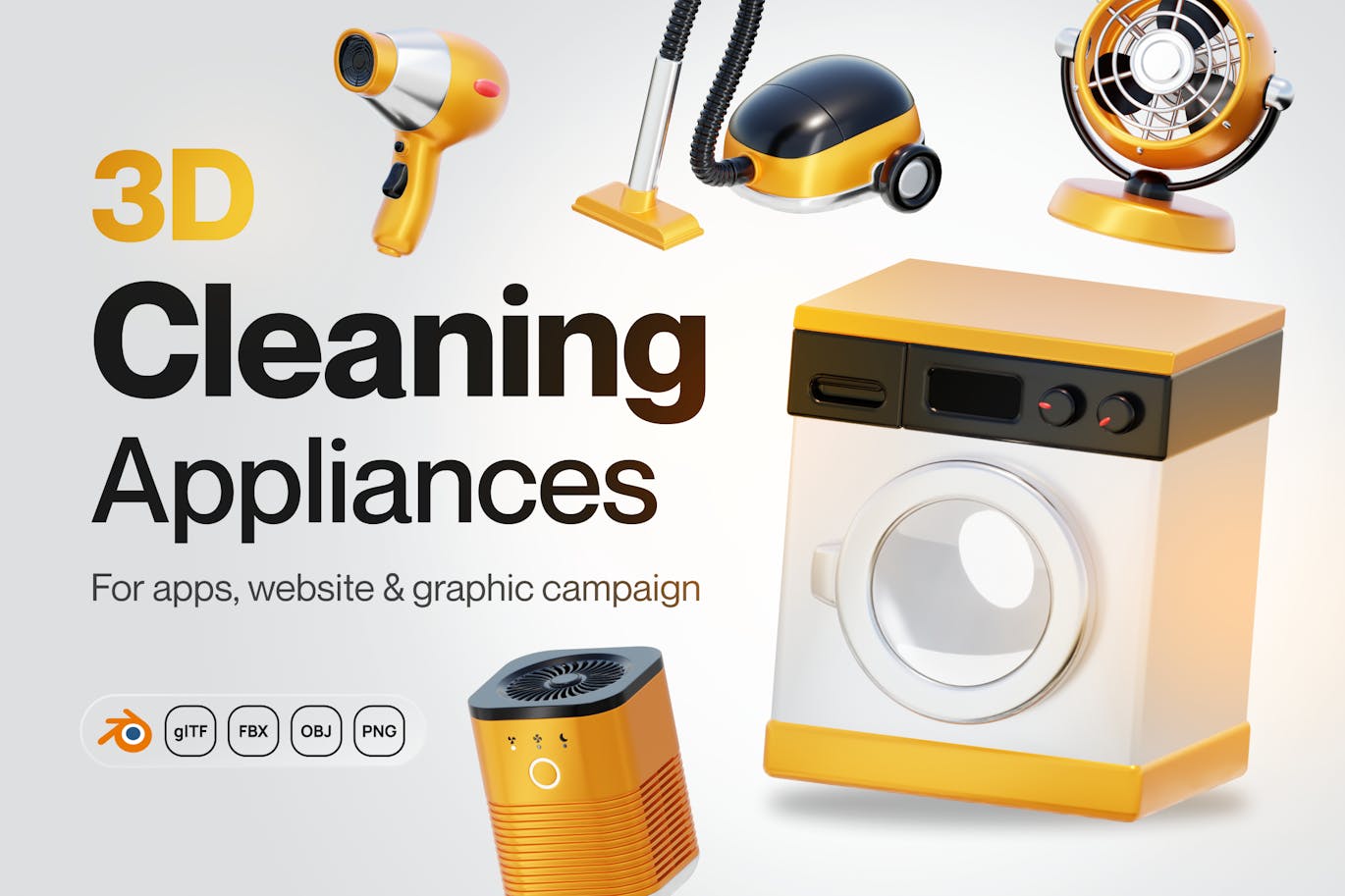 3D金属质感清洁电器类图标素材包
