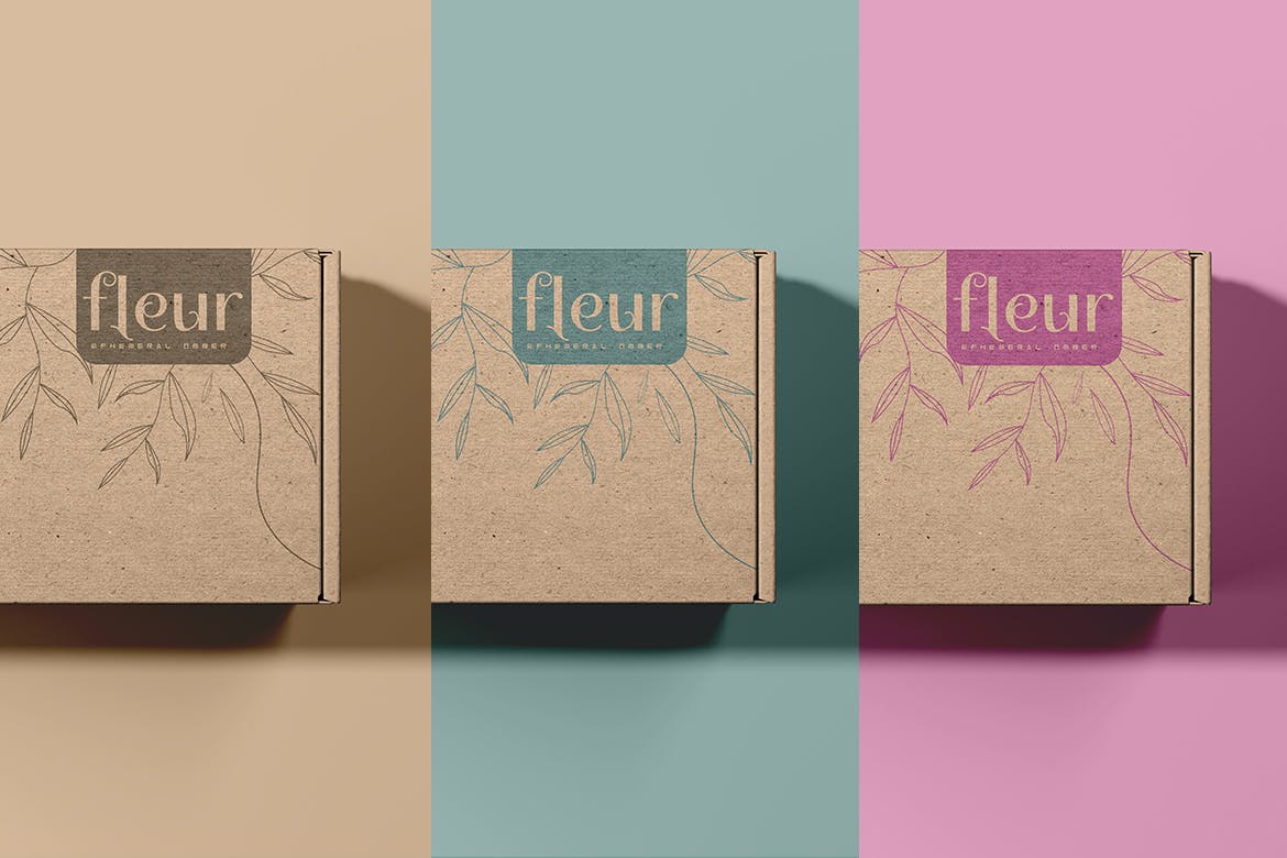 逼真纸质带有不同贴纸矩形盒子PSD样机素材包