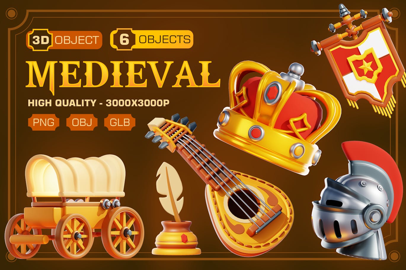 中世纪主题3D游戏风格插图模型素材包