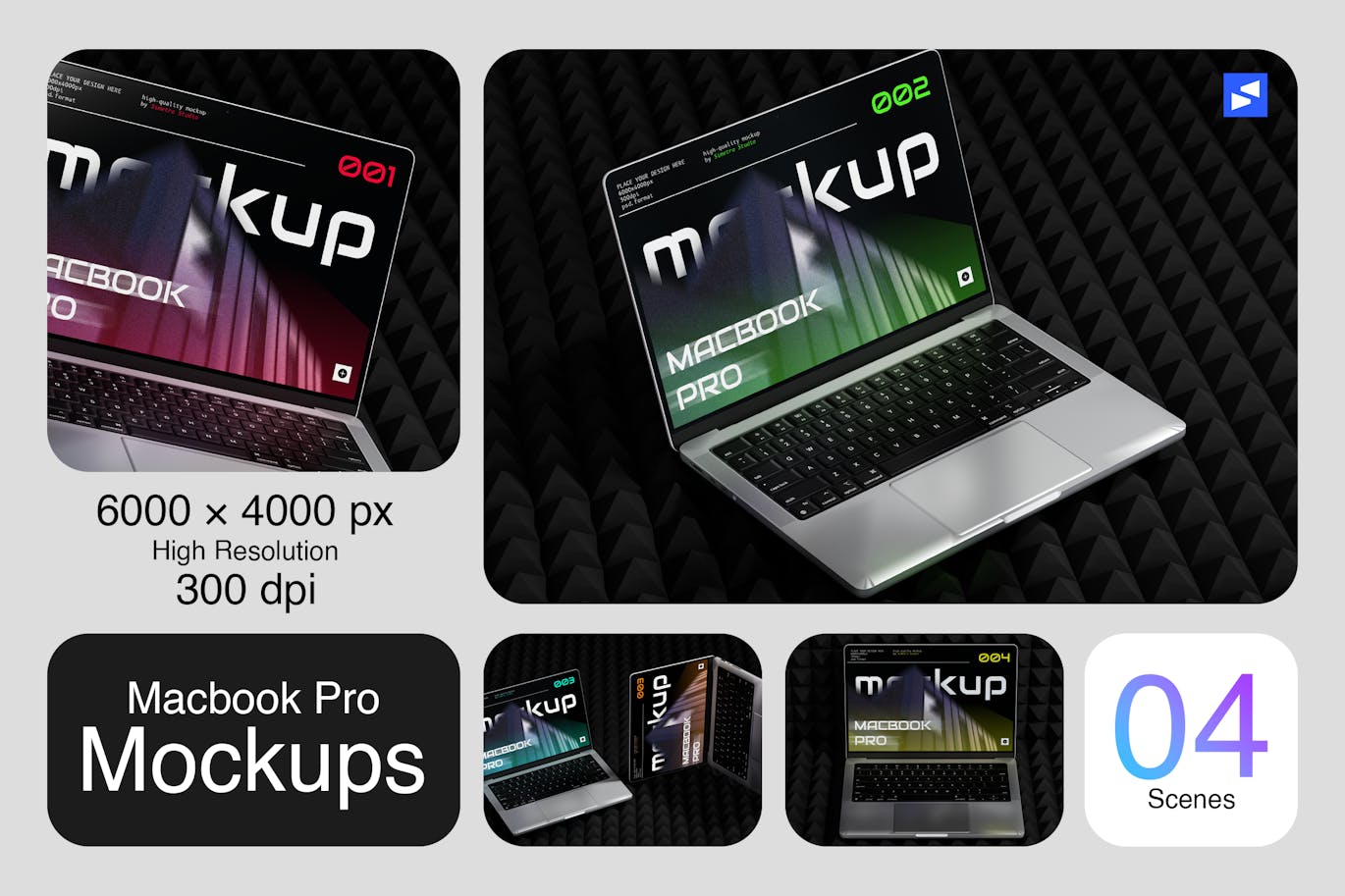 黑色质感笔记本电脑PSD样机素材包