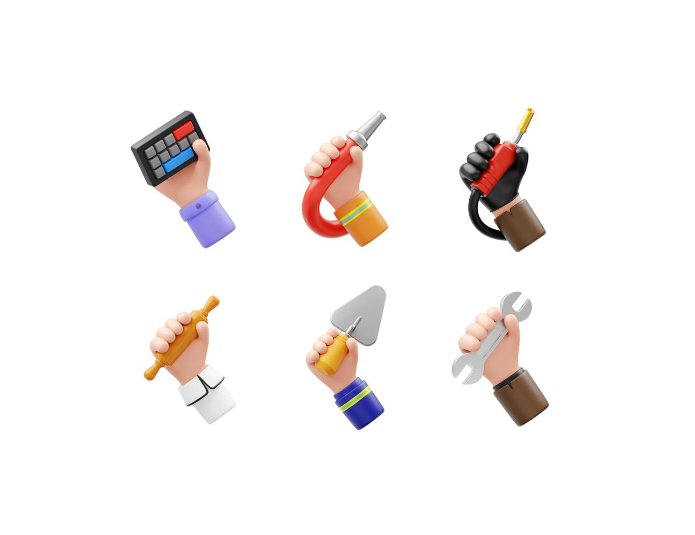 15个拿着不同物品的手势3D模型素材包