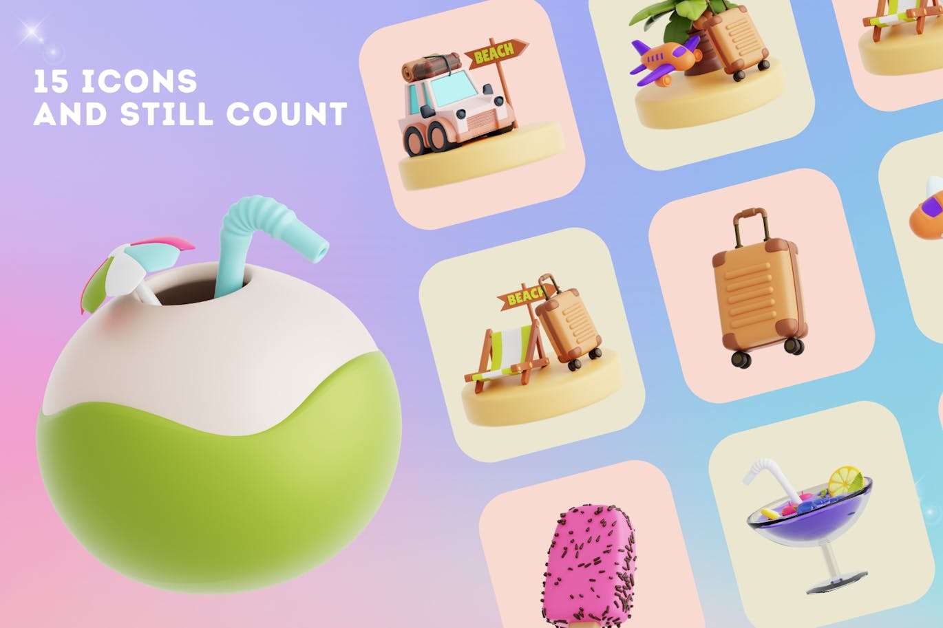 夏季主题3D图标模型素材包