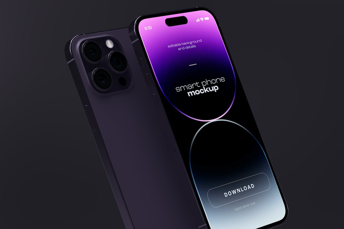 深色iPhone 14 Pro手机PSD样机素材