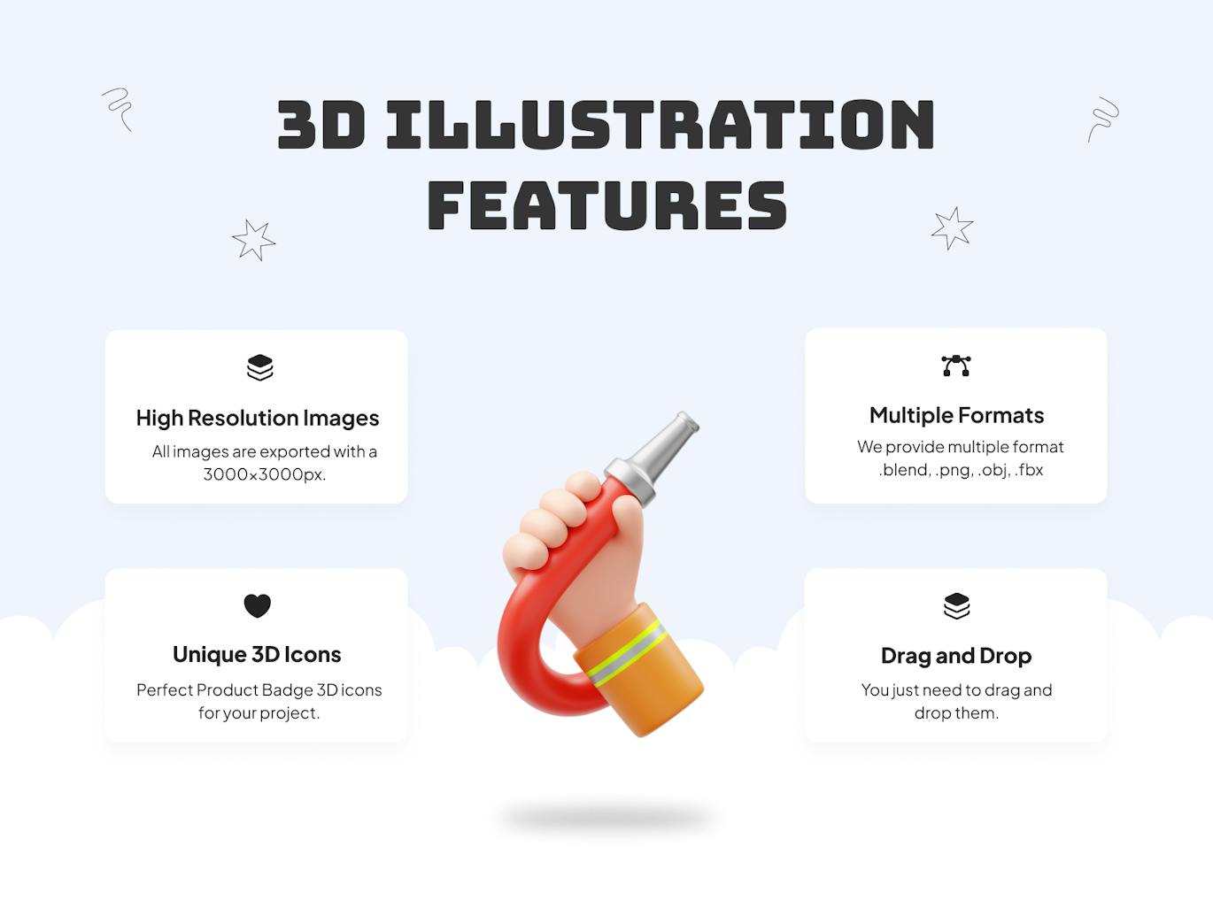 15个拿着不同物品的手势3D模型素材包