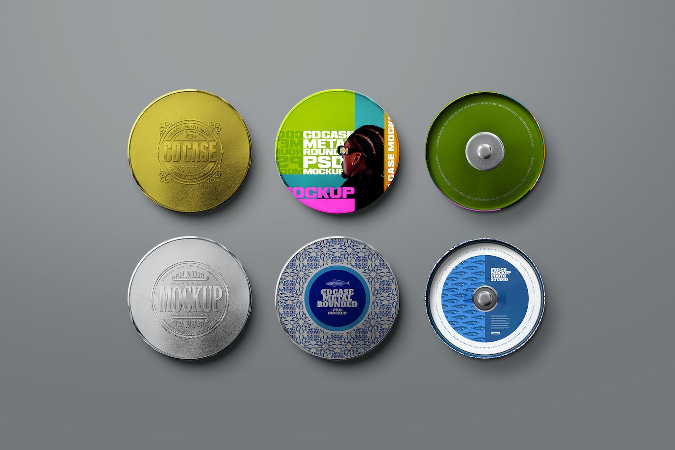 逼真有质感的金属CD盒样机圆形锡PSD素材包-1 逼真有质感的金属CD盒样机圆形锡PSD素材包
