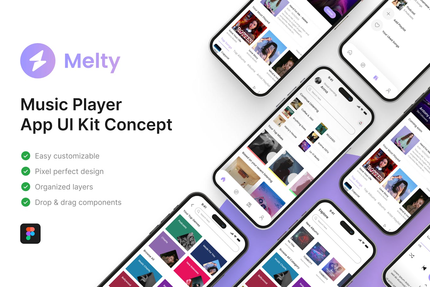 一套音乐播放器应用APP UI Kit素材包