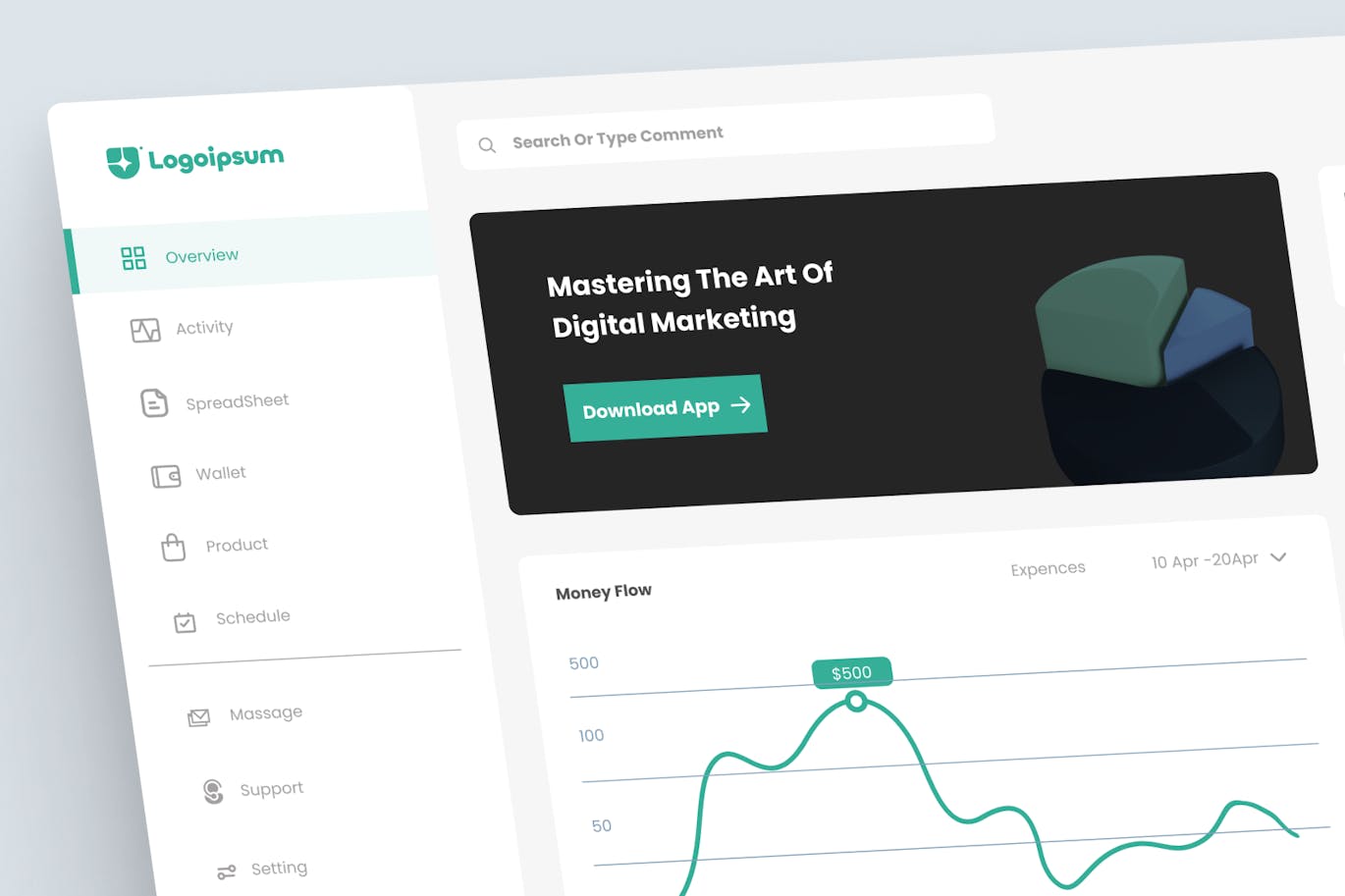 一套绿色小清新财务管理仪表板UI界面素材包