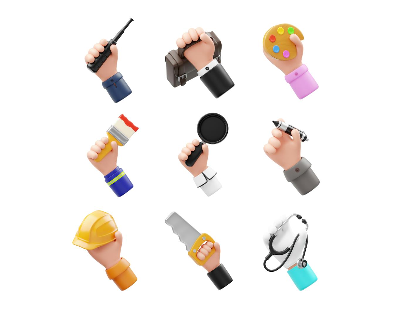 15个拿着不同物品的手势3D模型素材包