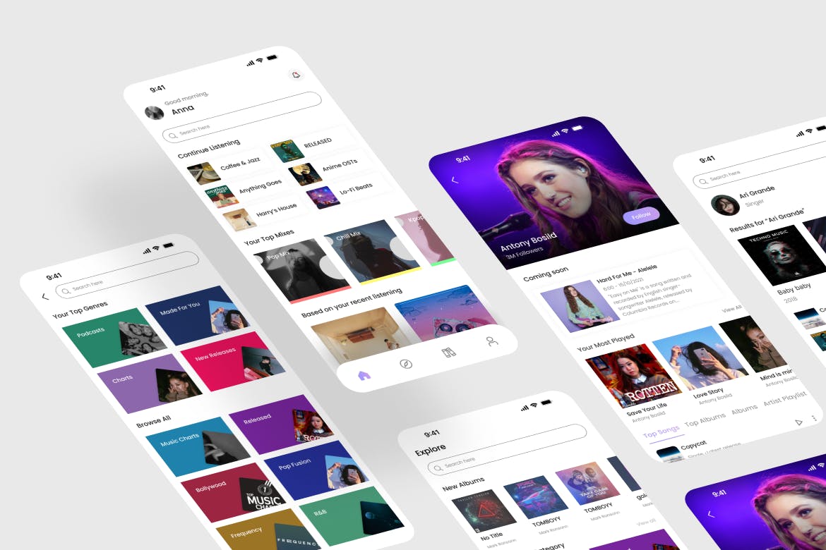 一套音乐播放器应用APP UI Kit素材包