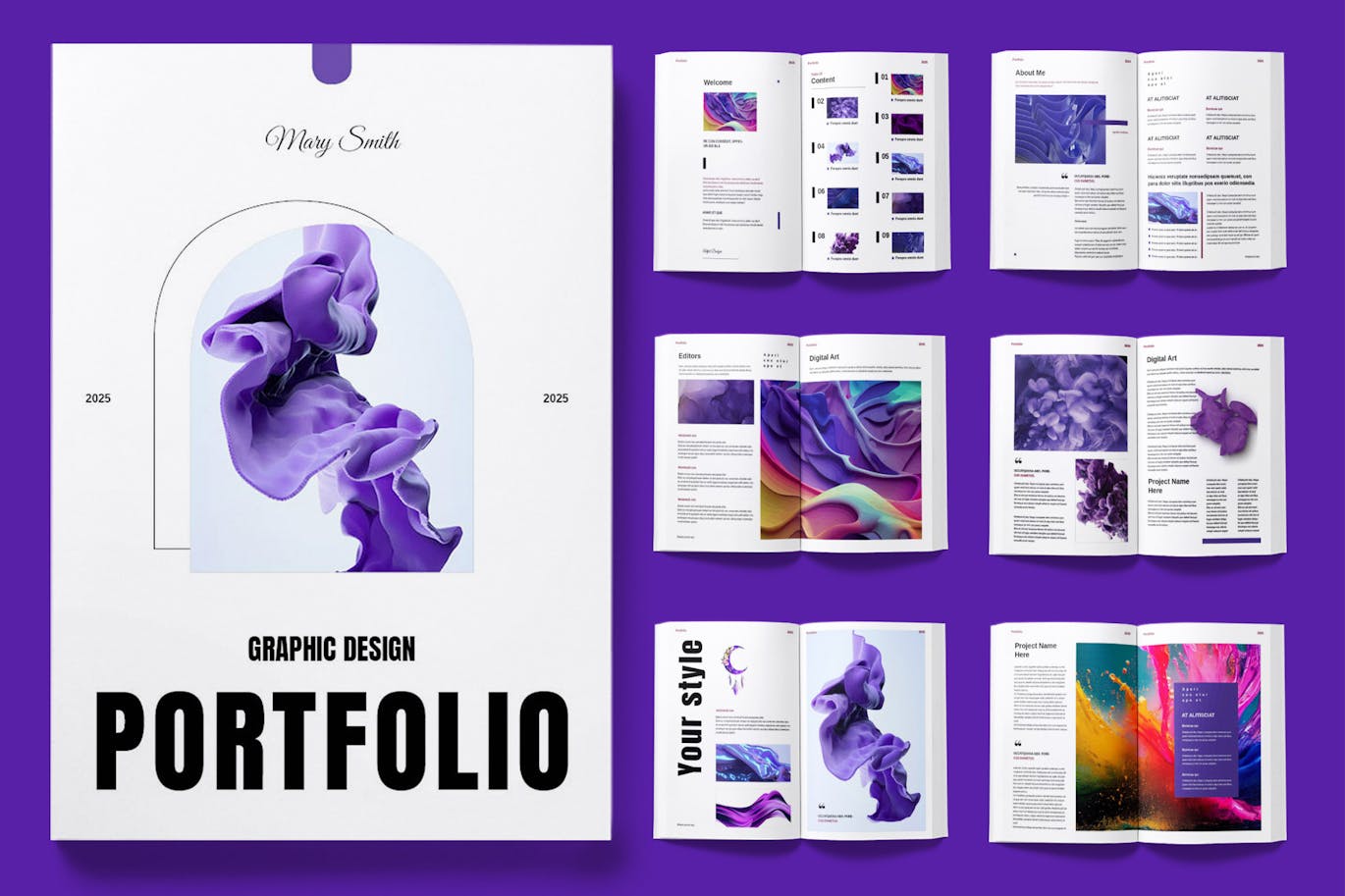 紫色竖版设计杂志风格排版VI手册素材包