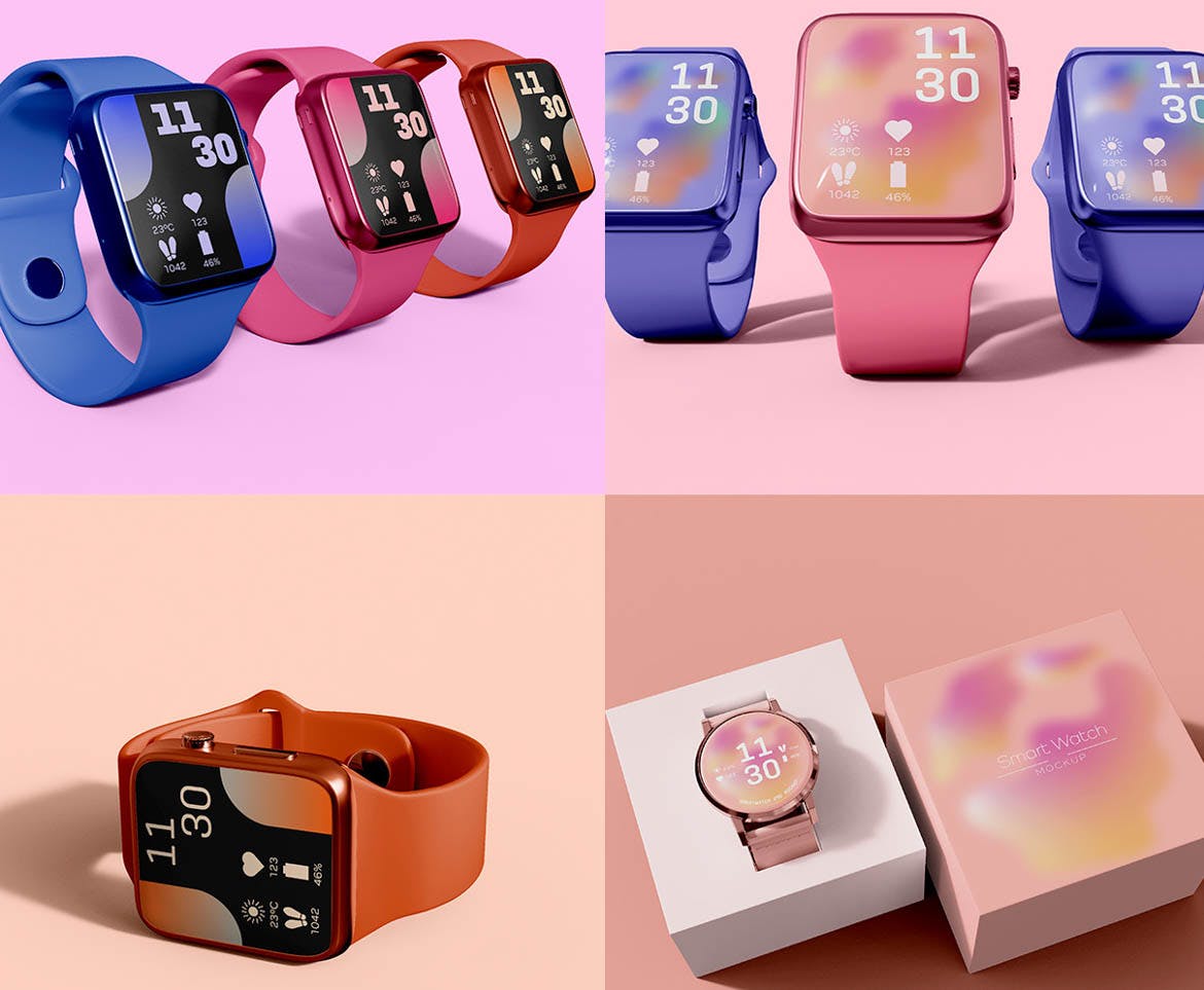 质感十足的智能手表界面样机PSD素材包