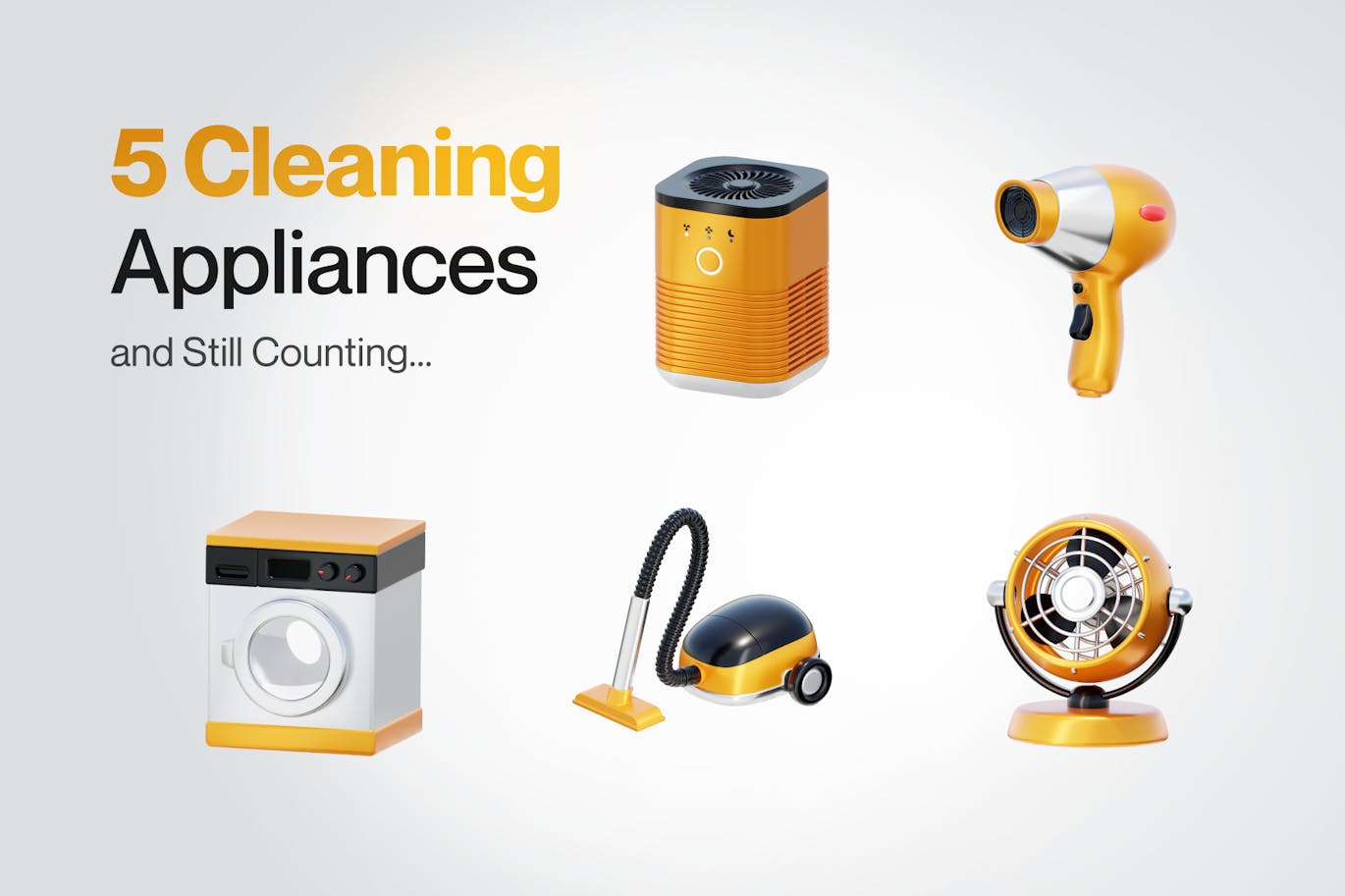 3D金属质感清洁电器类图标素材包