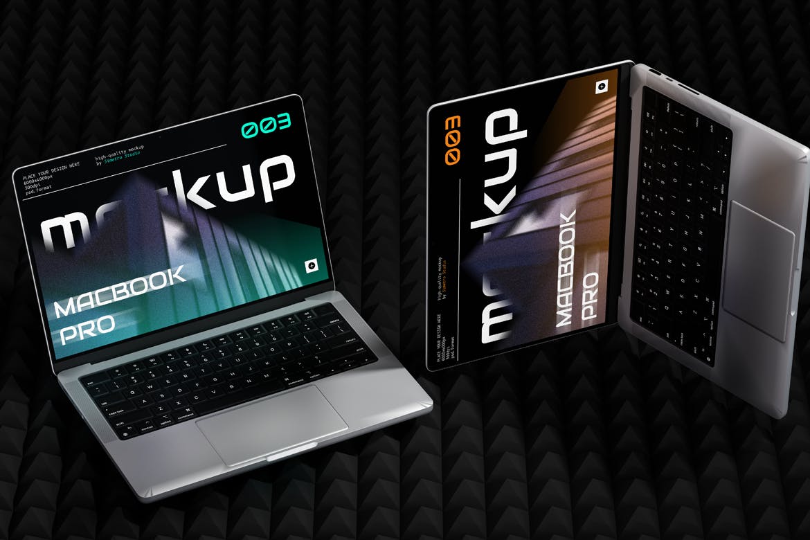 黑色质感笔记本电脑PSD样机素材包