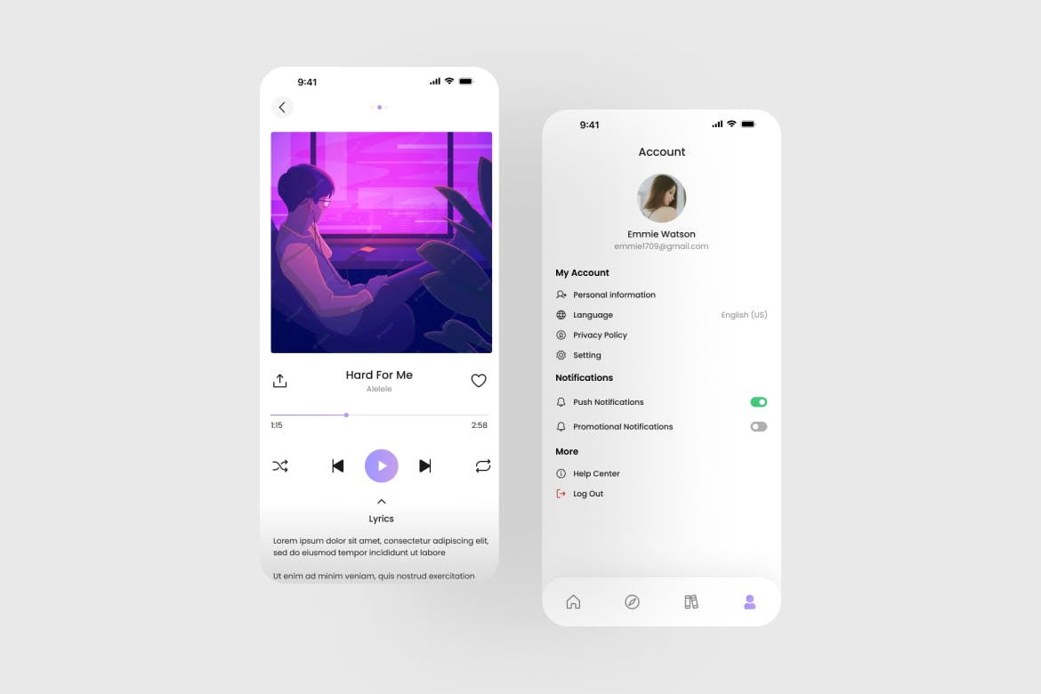 一套音乐播放器应用APP UI Kit素材包