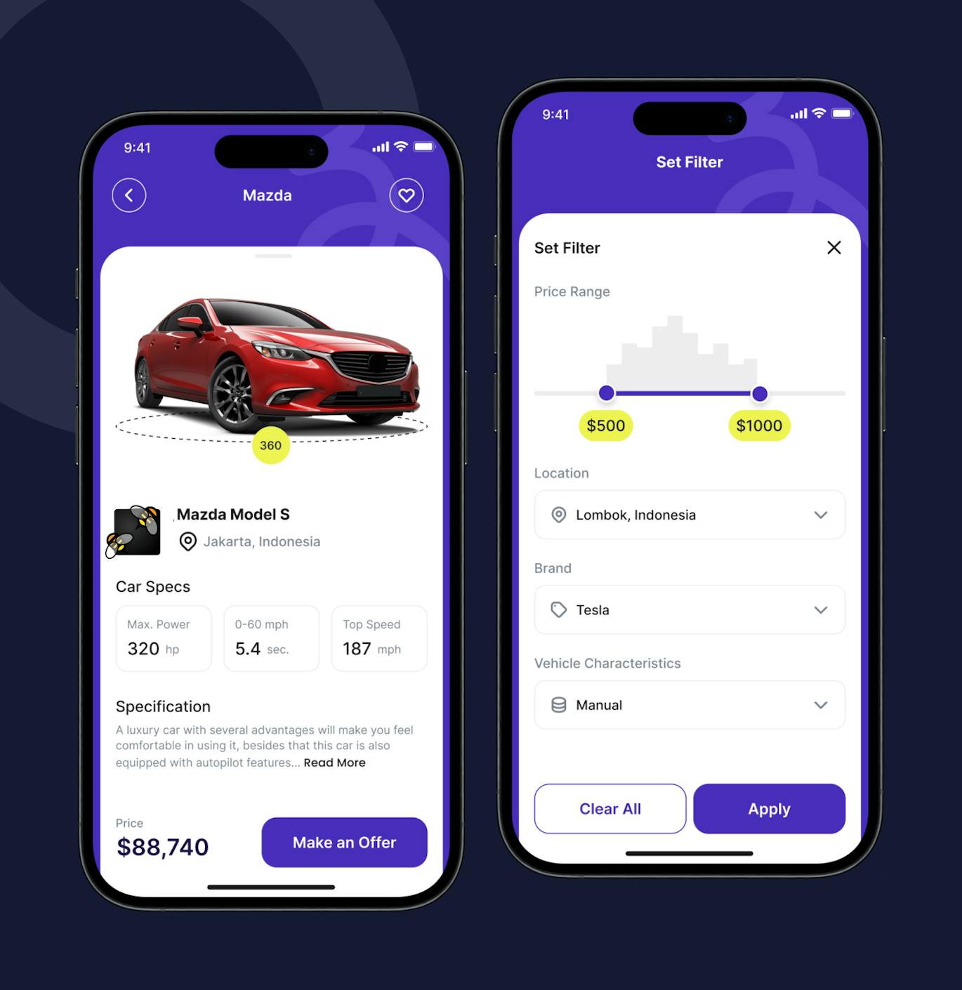 紫色租车交易应用APP UI KIT素材包