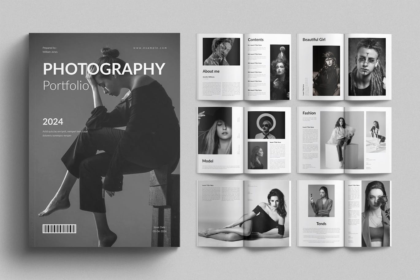 20个时尚黑白摄影作品集VI手册素材包