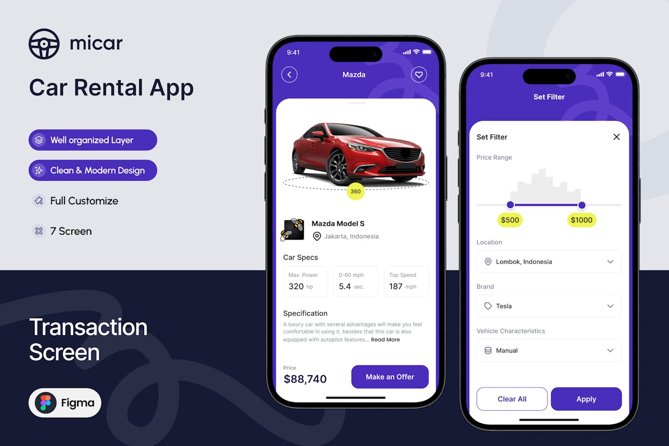 紫色租车交易应用APP UI KIT素材包