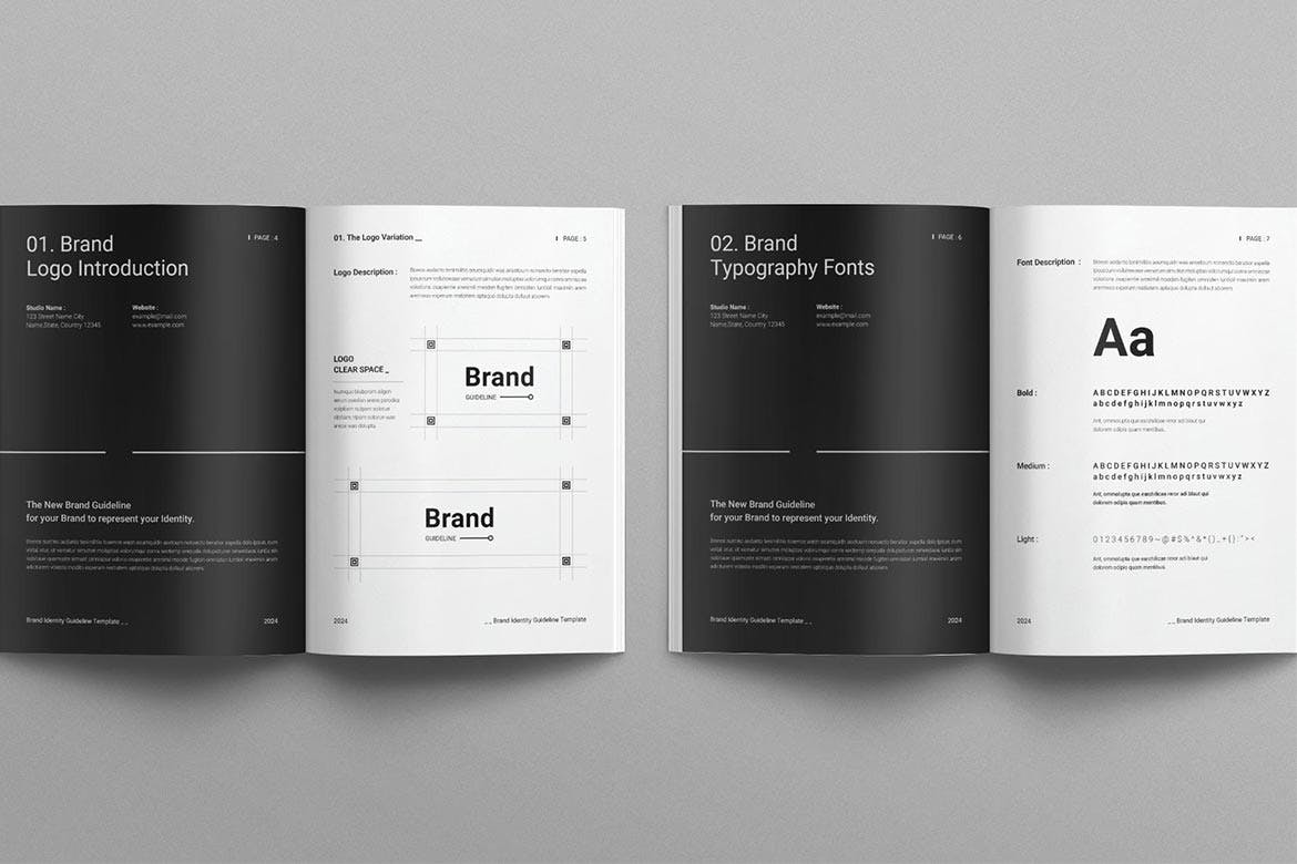 黑白格调品牌识别指南设计模板素材