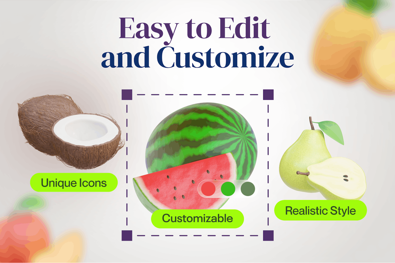 逼真的水果3D图标素材包