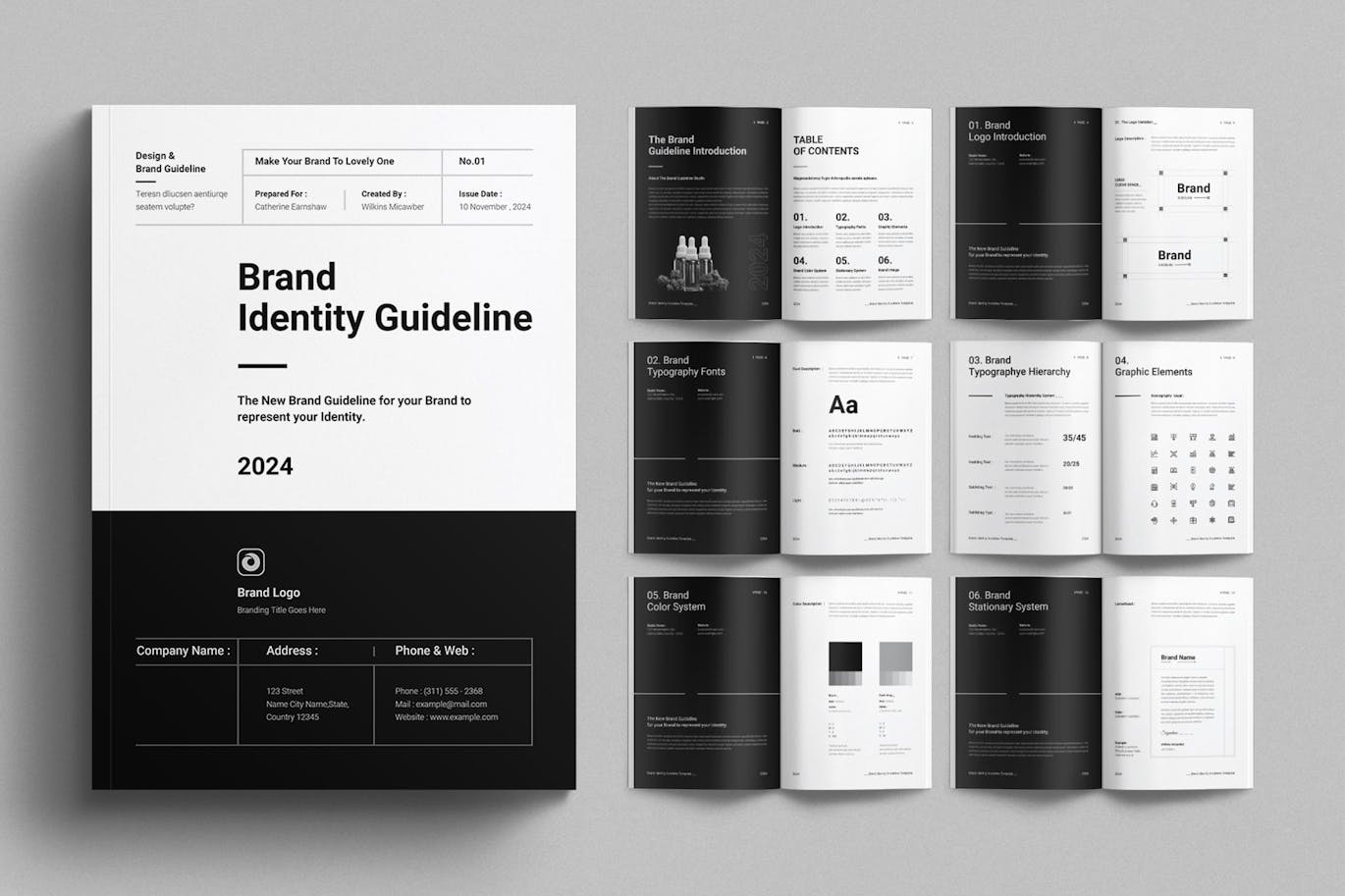 黑白格调品牌识别指南设计模板素材