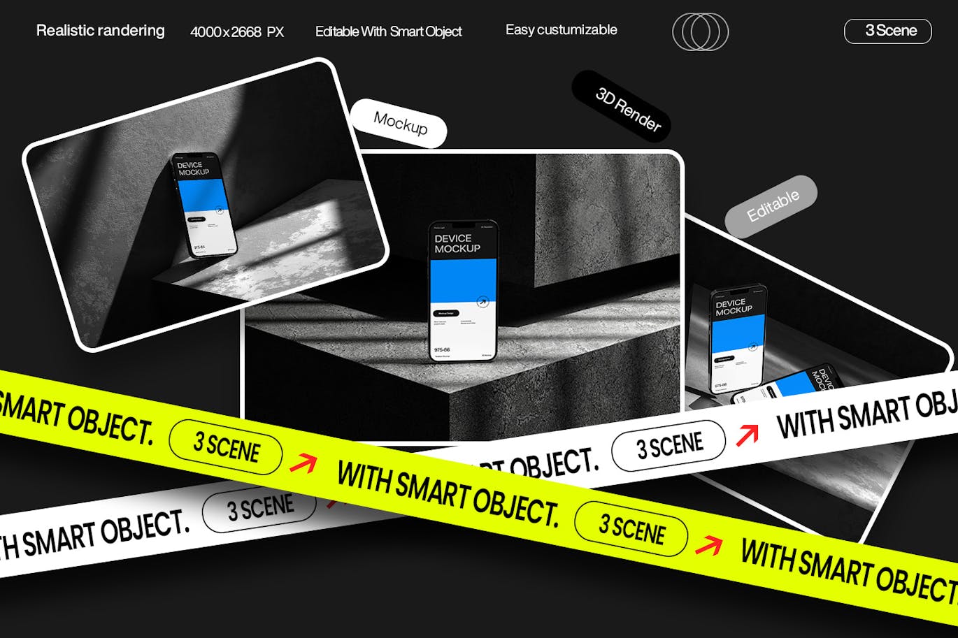 高质量带有阴影的智能手机PSD样机素材包