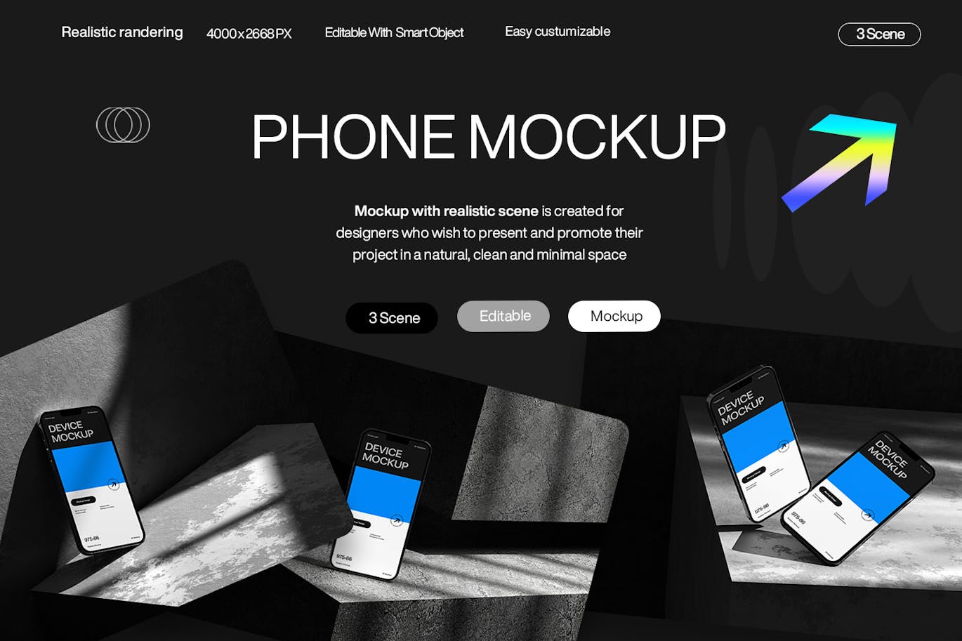 高质量带有阴影的智能手机PSD样机素材包