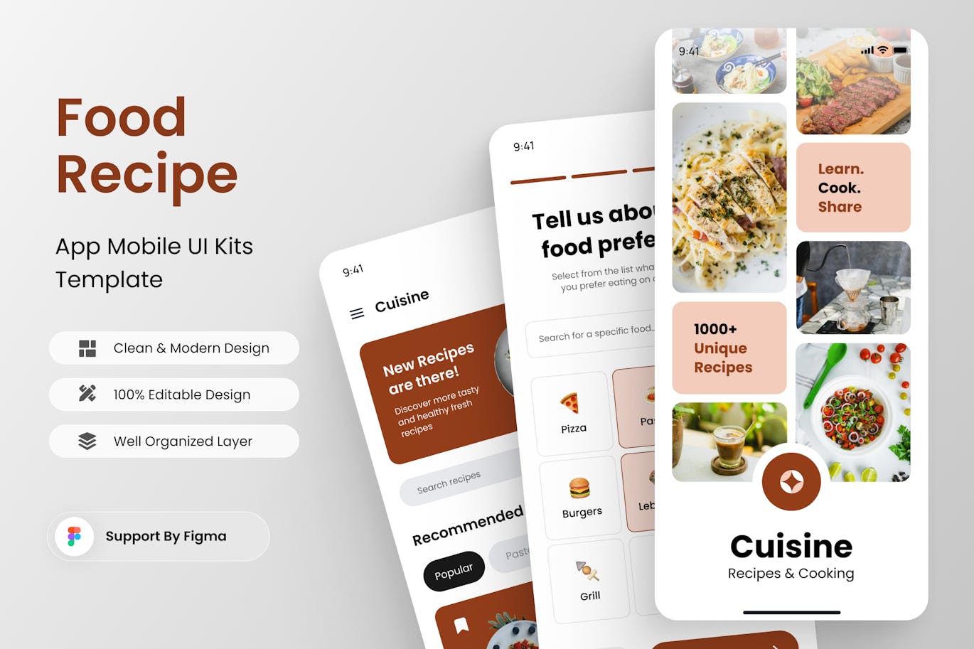 棕色美食食谱应用APP UI组件素材包