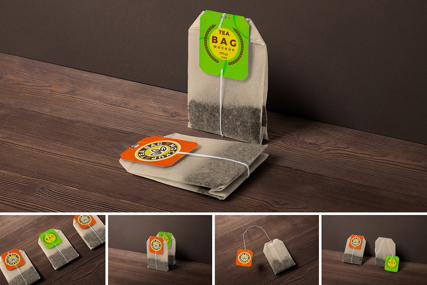 多种角度逼真的茶袋PSD样机素材包