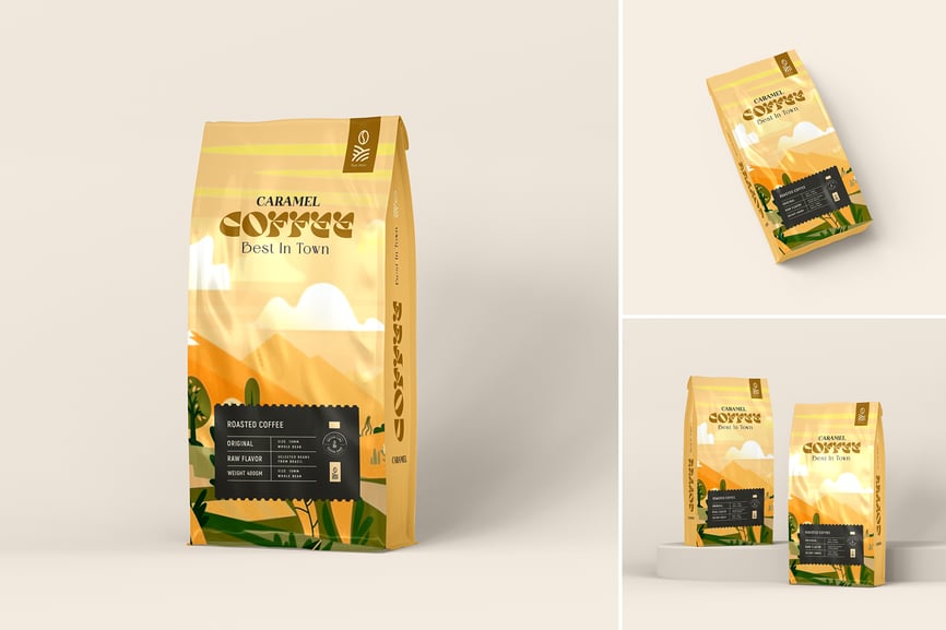 光面箔咖啡袋包装PSD样机素材包