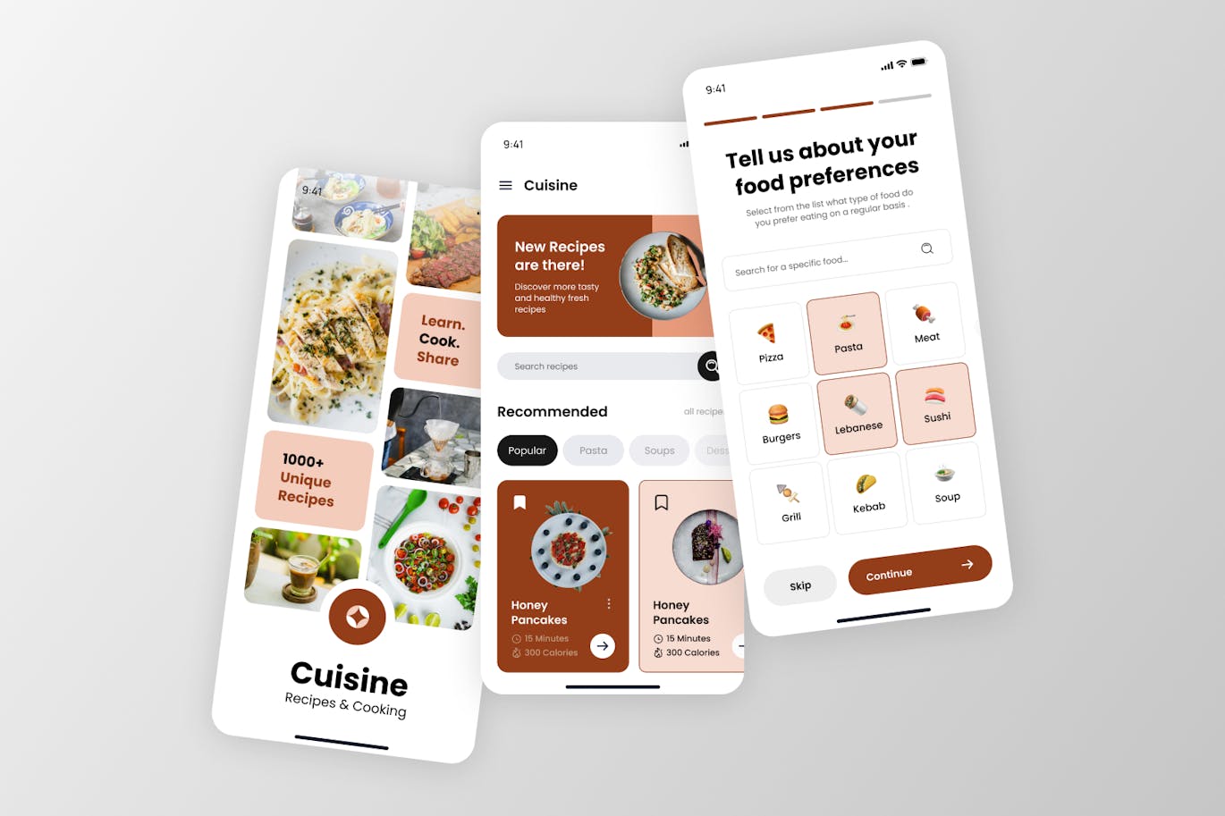 棕色美食食谱应用APP UI组件素材包