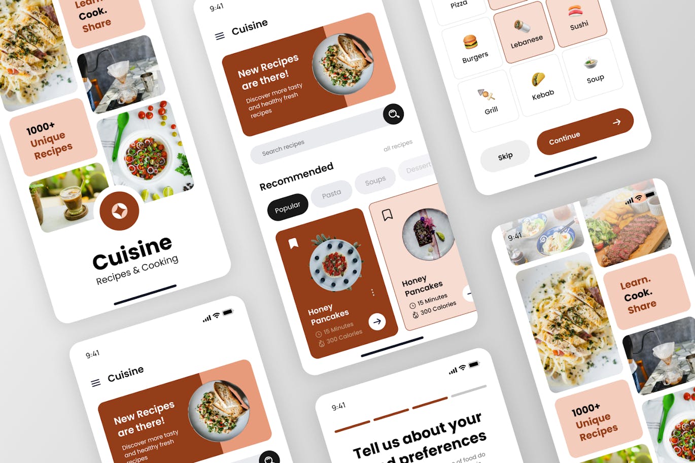 棕色美食食谱应用APP UI组件素材包
