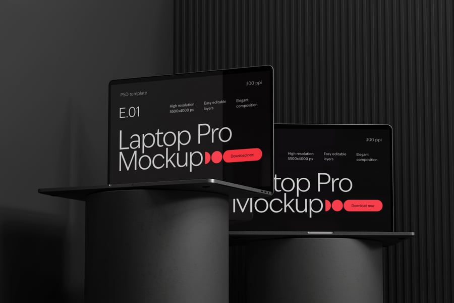 黑色笔记本电脑PSD样机素材包