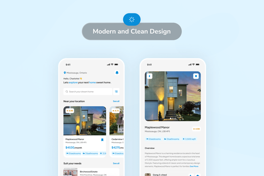 蓝色房屋租赁主题APP UI KIT素材包