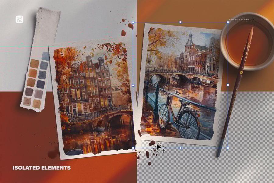 逼真带光影的A5水彩纸PSD样机素材包