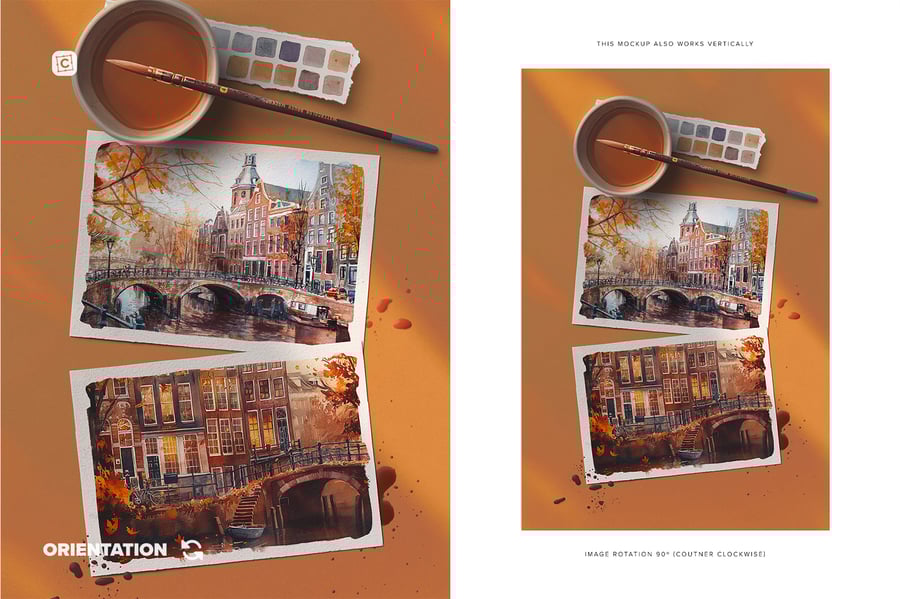 逼真带光影的A5水彩纸PSD样机素材包