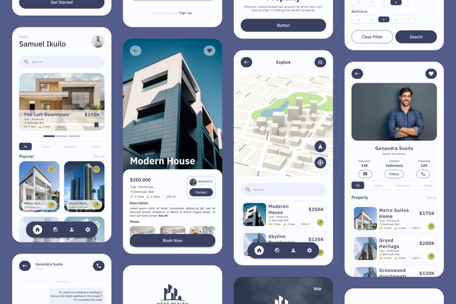房地产房屋出租出售移动APP UI Kit素材包